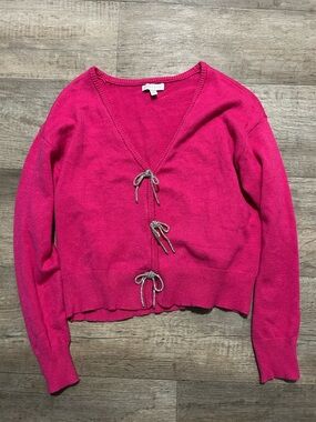 Crown & Ivy Pink Cardigan with Silver Bow Detail